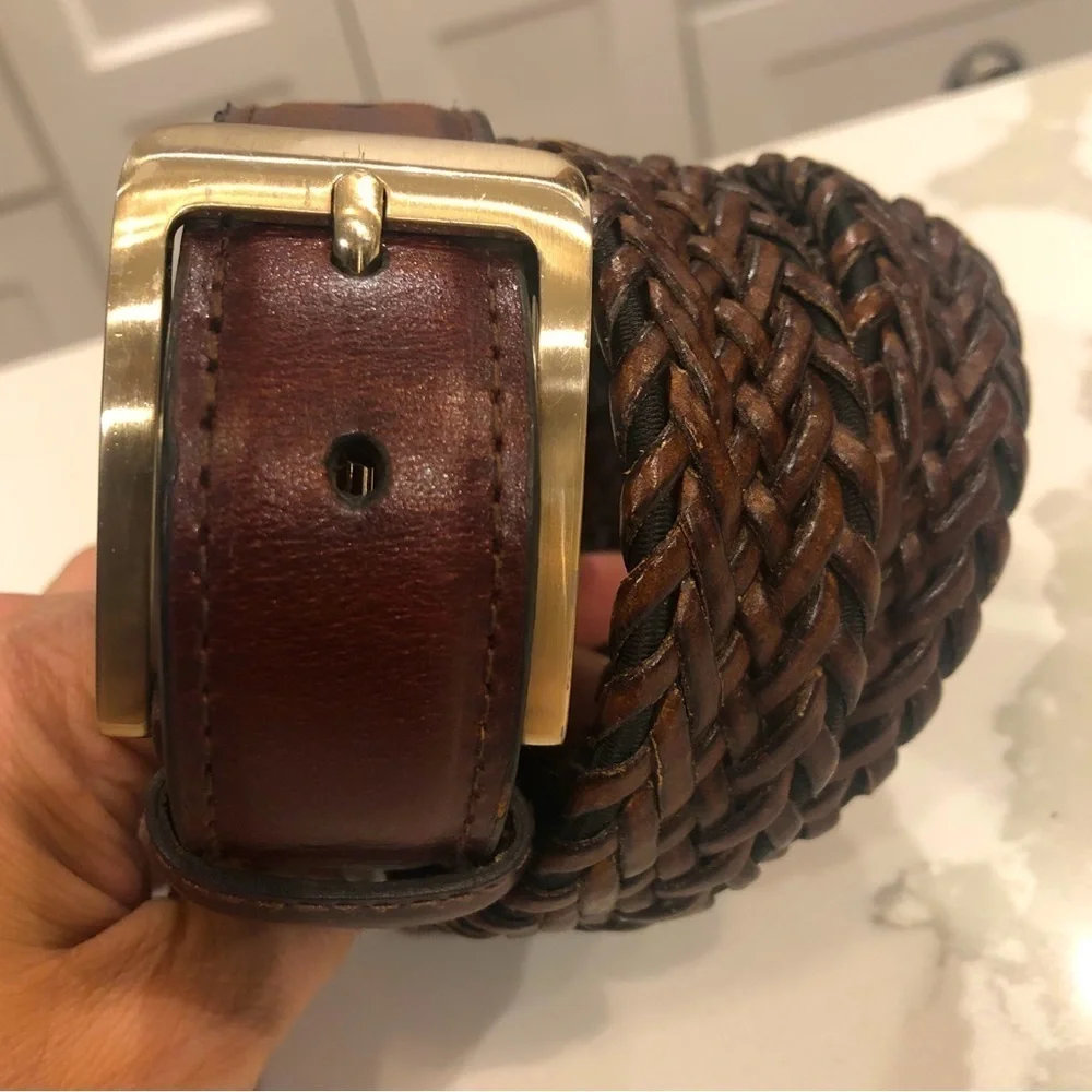 Woven Brown Leather Faux Leather Everyday Casual Adjustable Jeans Belt Size 38